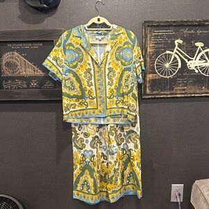 Haute Hippie Yellow and Blue Paisley Pant Set